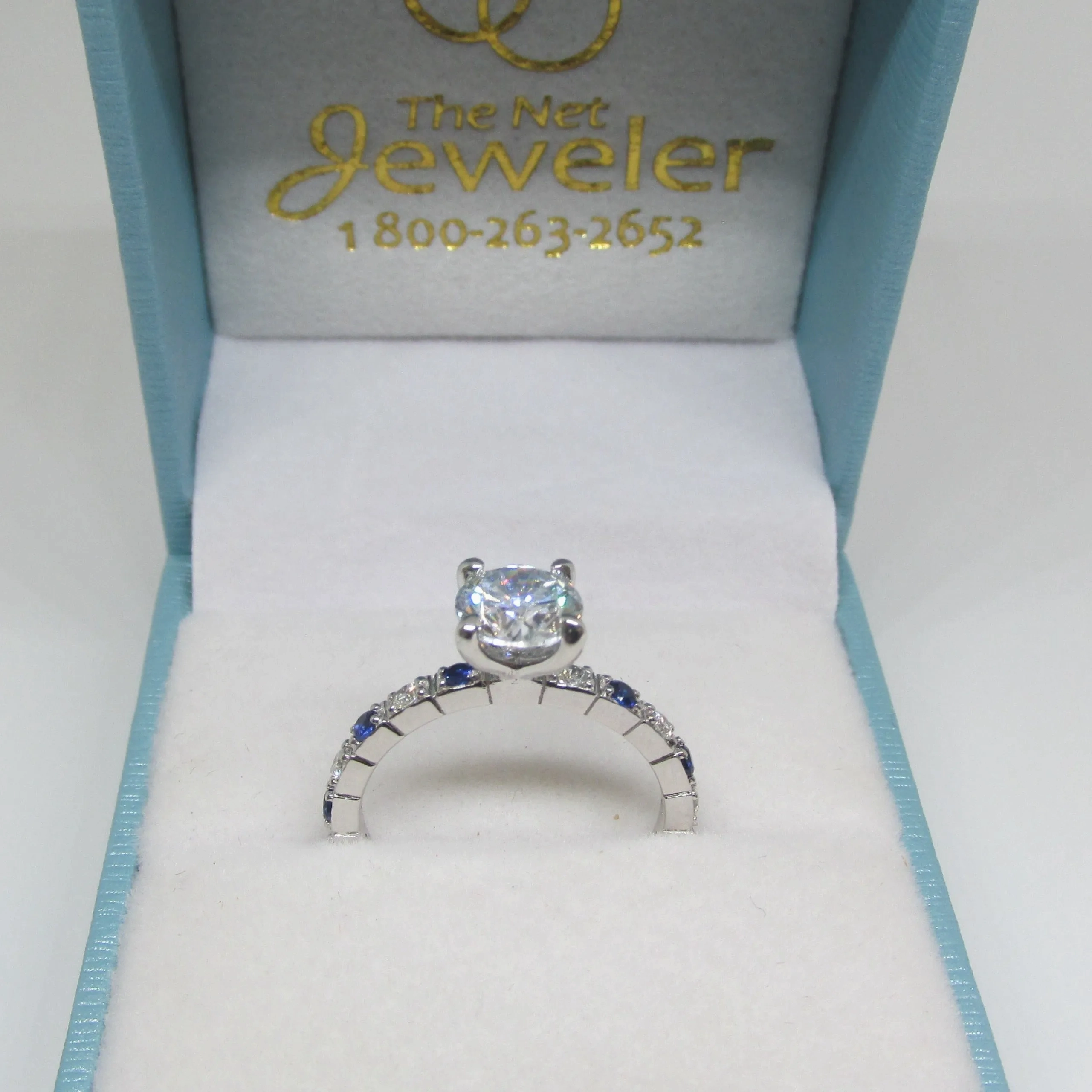 1.20 carat Diamond Engagement Ring with Sapphires in 14K White Gold