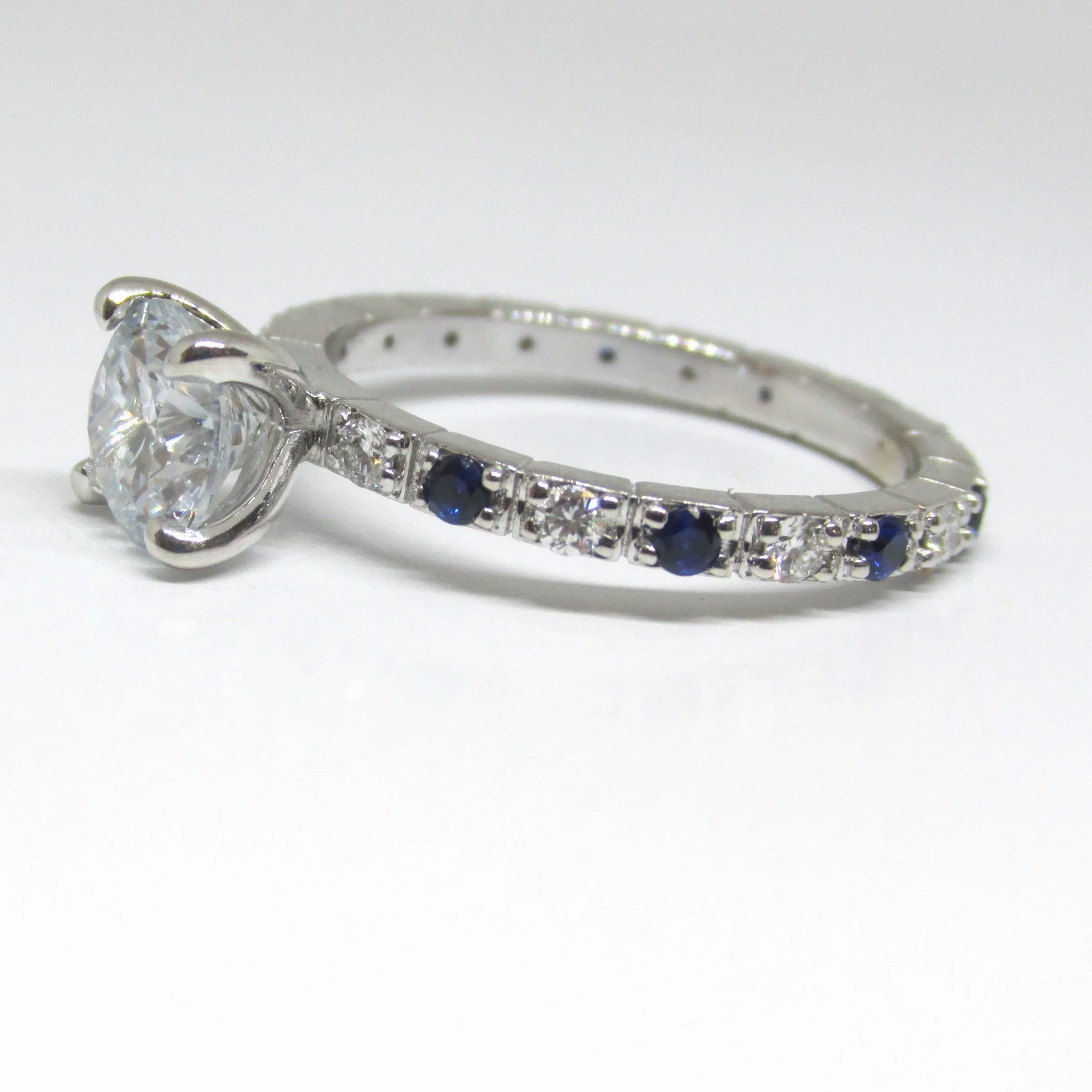 1.20 carat Diamond Engagement Ring with Sapphires in 14K White Gold
