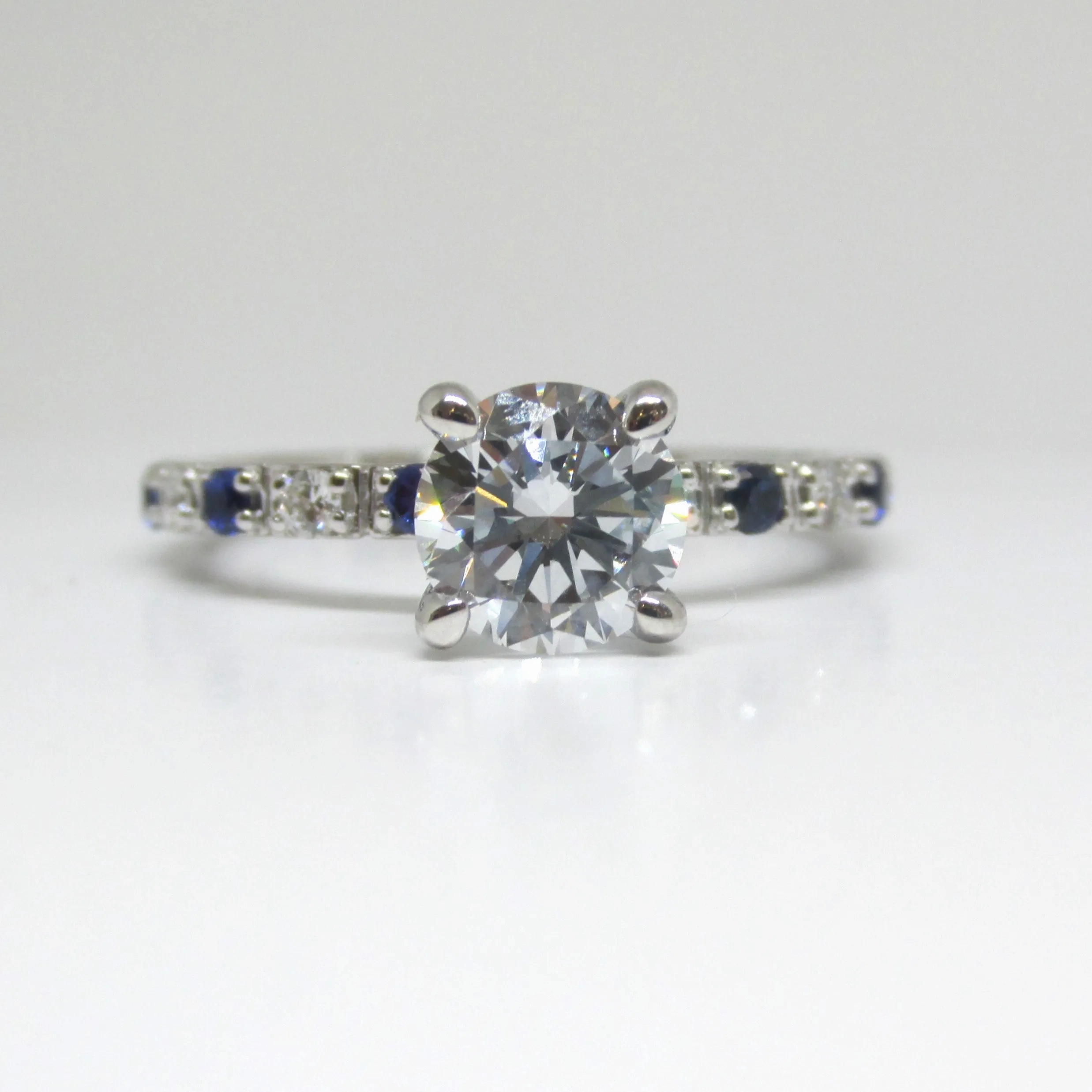 1.20 carat Diamond Engagement Ring with Sapphires in 14K White Gold