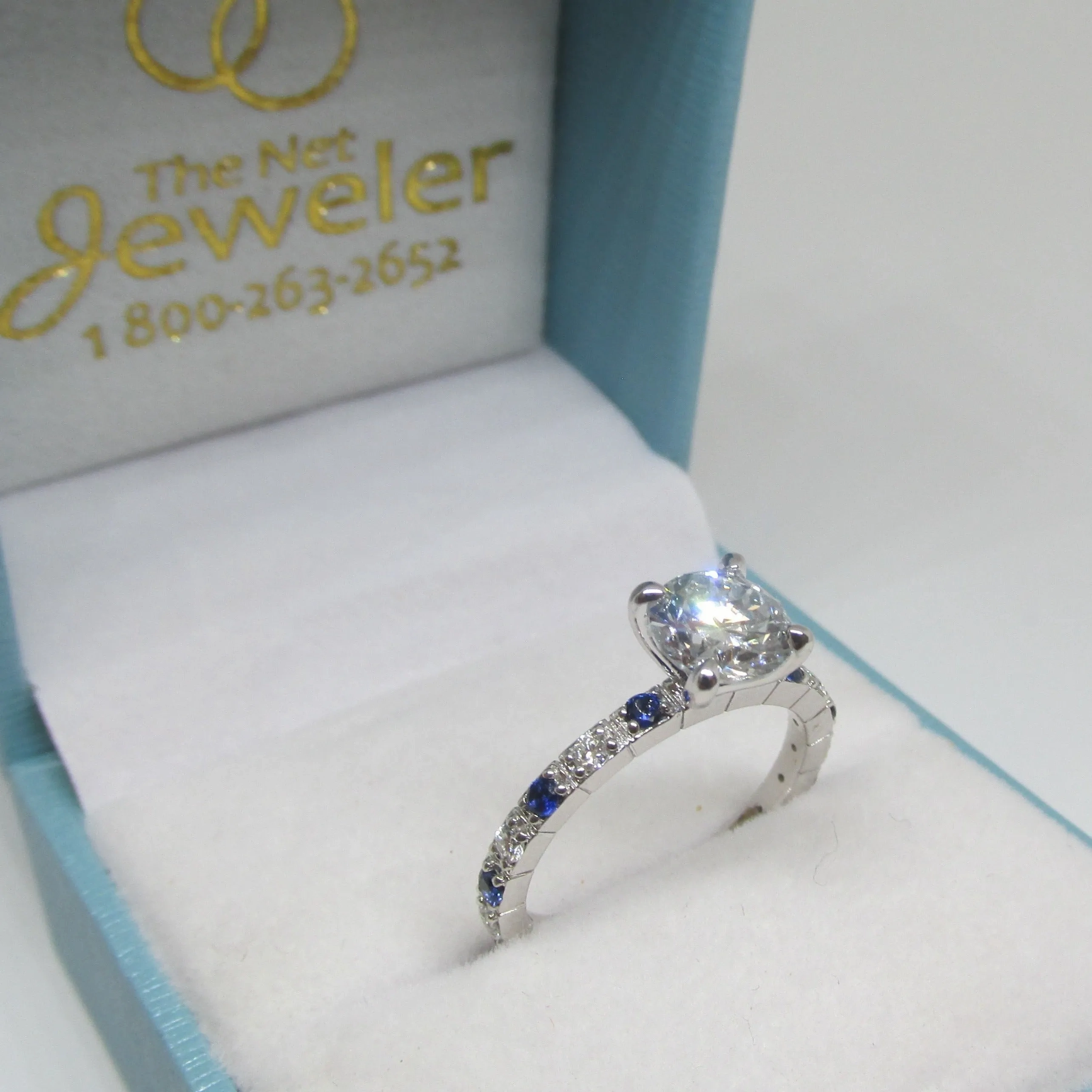 1.20 carat Diamond Engagement Ring with Sapphires in 14K White Gold