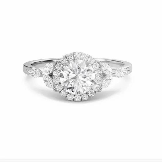 1 CT Lab Grown Diamond Round Halo Leaf Ring