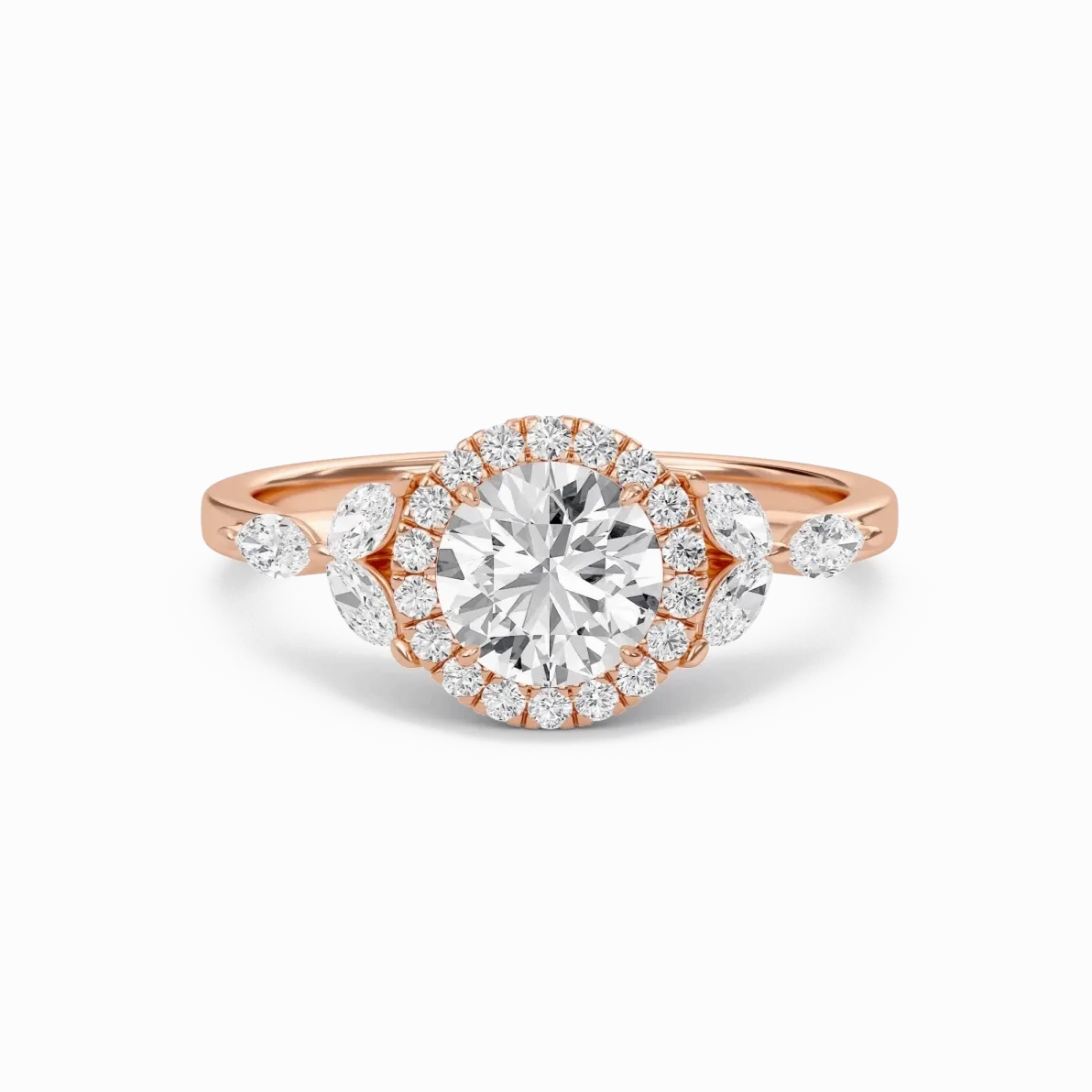 1 CT Lab Grown Diamond Round Halo Leaf Ring