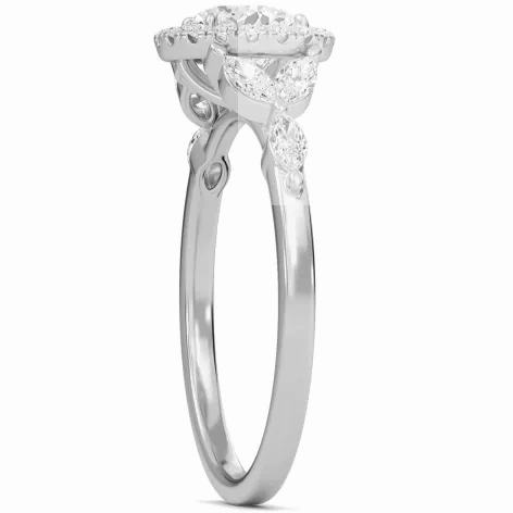 1 CT Lab Grown Diamond Round Halo Leaf Ring