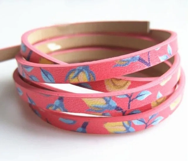1 Meter Chinoiserie Flat Flower PU Leather Cord For Bracelet Necklace Anklet Making Rope DIY Fashion Jewelry Findings 5*2mm