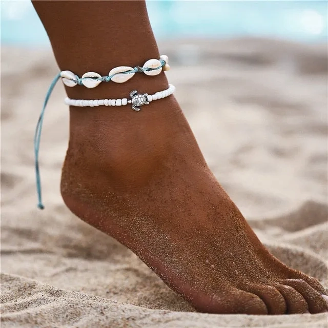 2019 New Boho Turtle Pendant Anklets For Women Shell Anklet Bracelets On The Leg Bohemian Foot Ocean Jewelry Drop Shipping