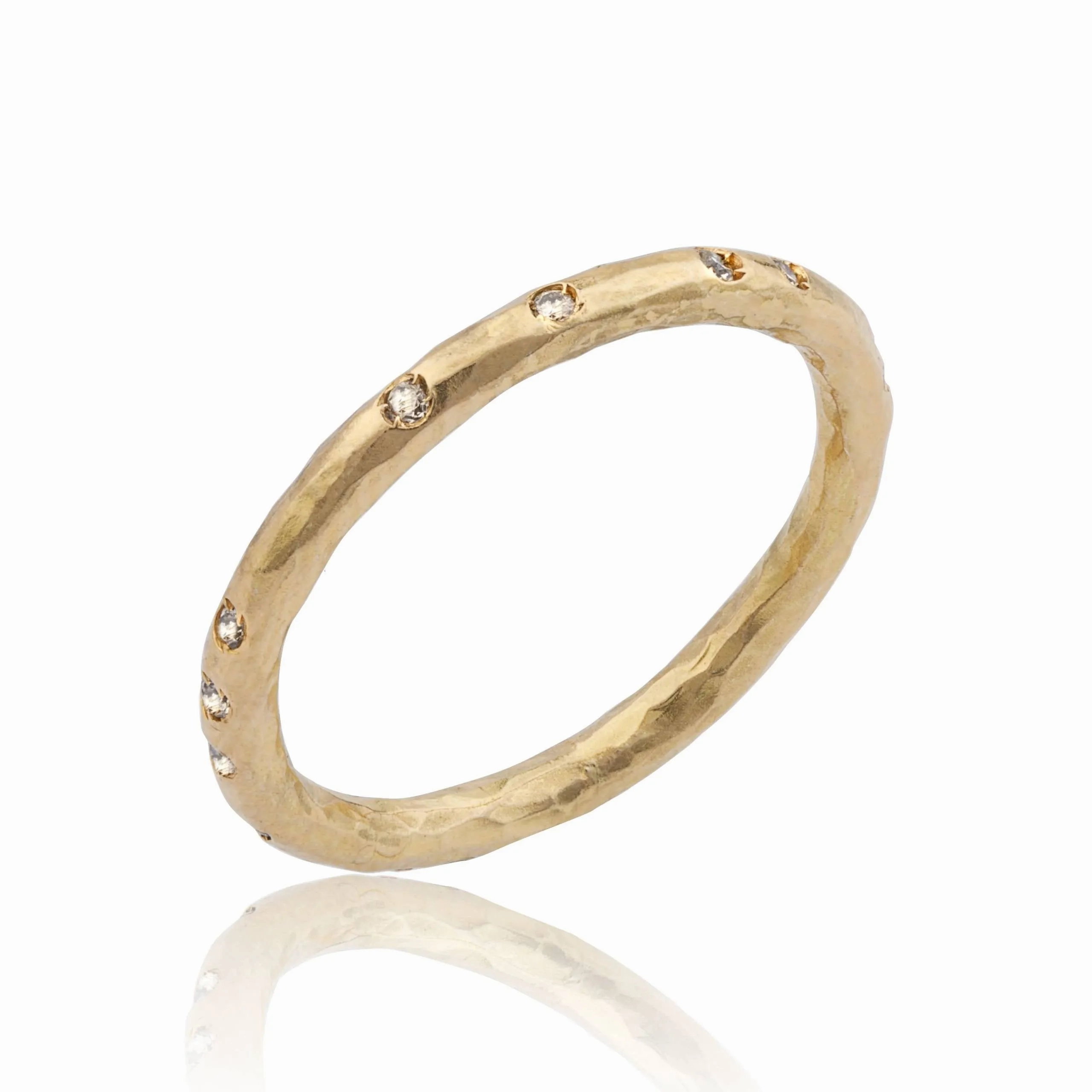 22K Rose Gold &quot;Peach Glow&quot; Solid Plain Band With Randomly Spaced Cognac Diamonds