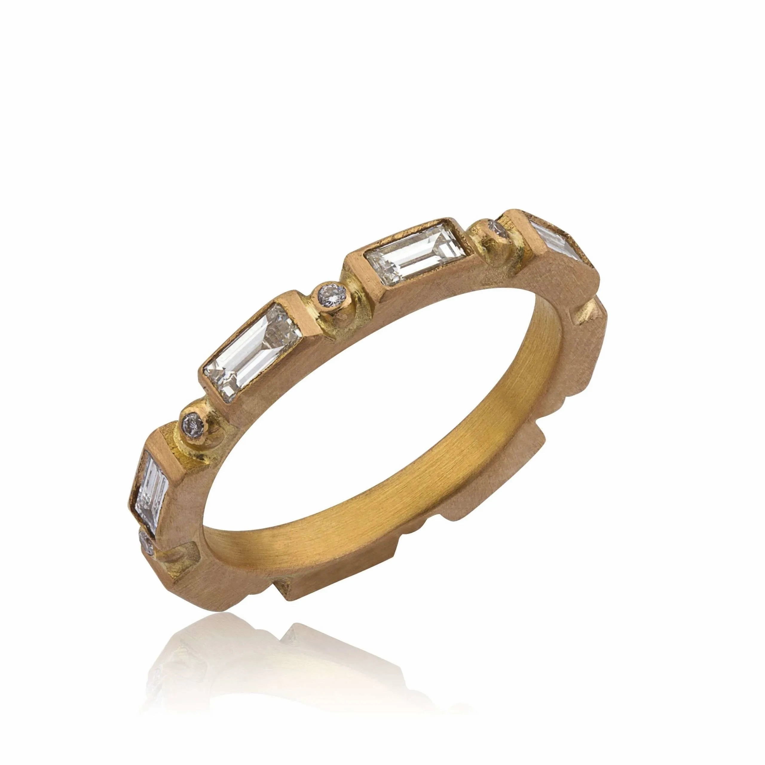 22K Rose Gold &quot;Peach Glow&quot; Stackable Band With Baguette Diamonds