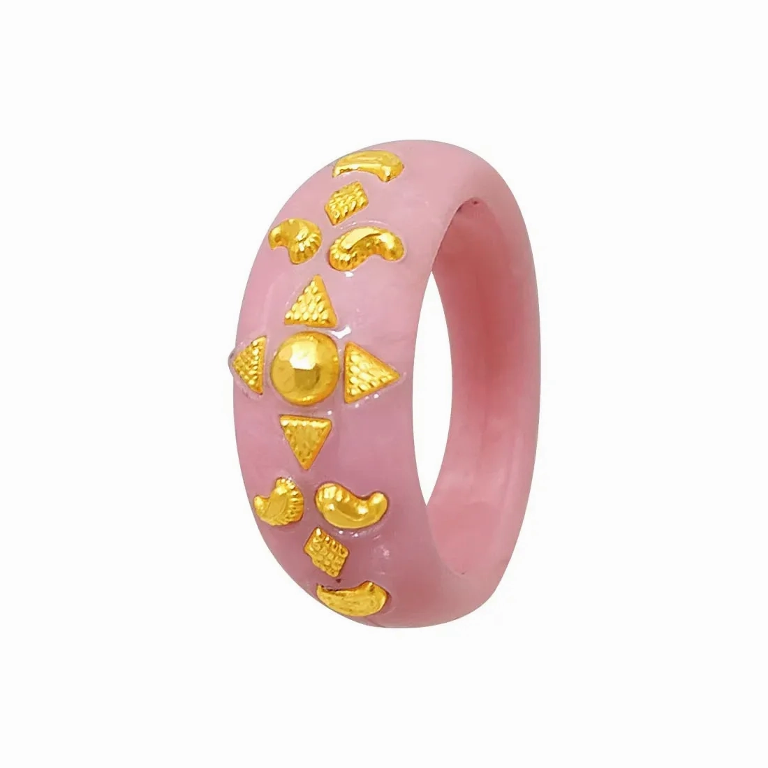 22KT (916) Yellow Gold Pink Pola Ring With Floral Embellishments For Women &amp; Girls (Size 12)