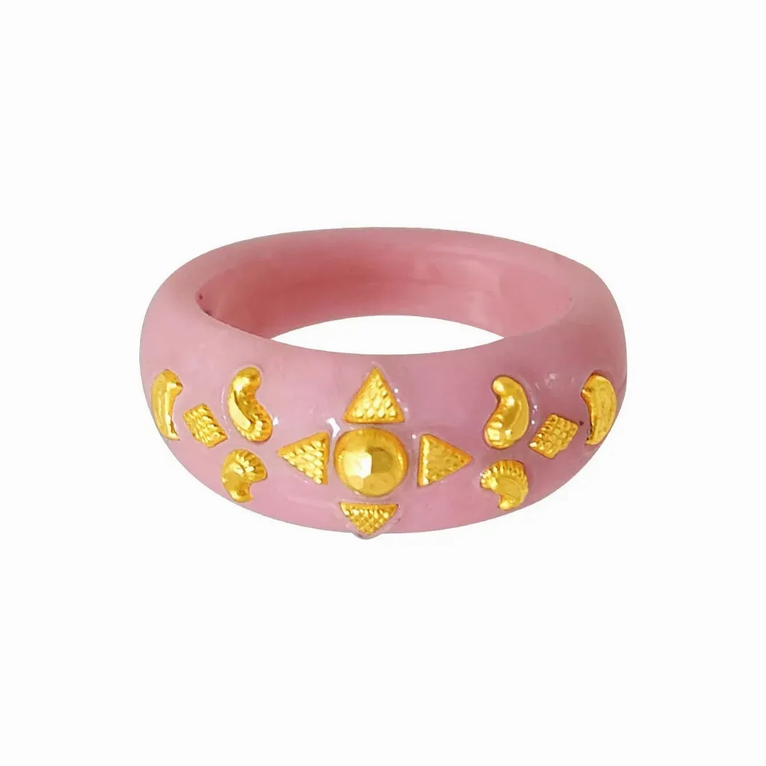 22KT (916) Yellow Gold Pink Pola Ring With Floral Embellishments For Women &amp; Girls (Size 12)