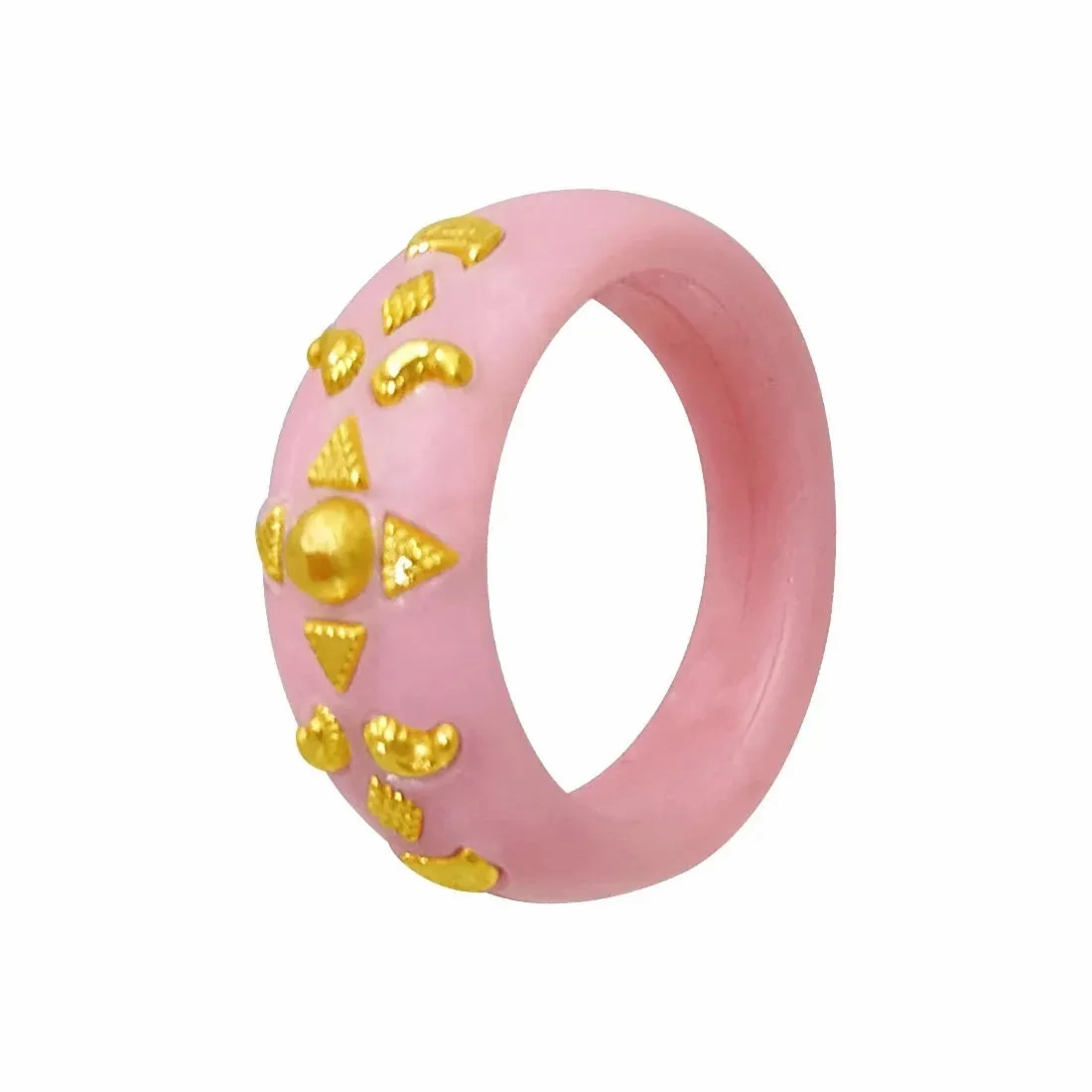 22KT (916) Yellow Gold Pink Pola Ring With Floral Embellishments For Women &amp; Girls (Size 12)