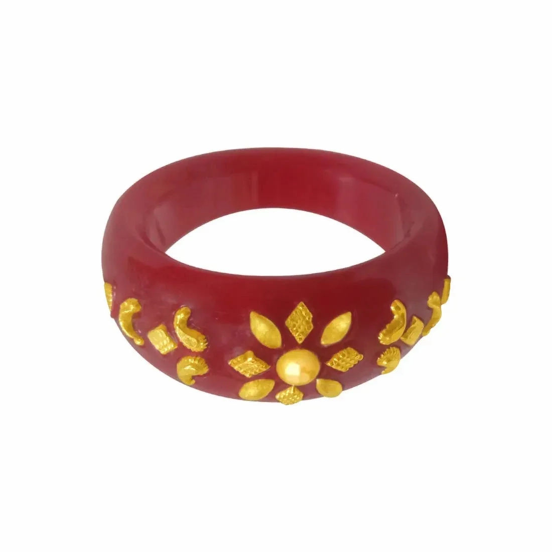 22KT (916) Yellow Gold Red Pola Ring With Floral Embellishments For Women &amp; Girls (Size 16)