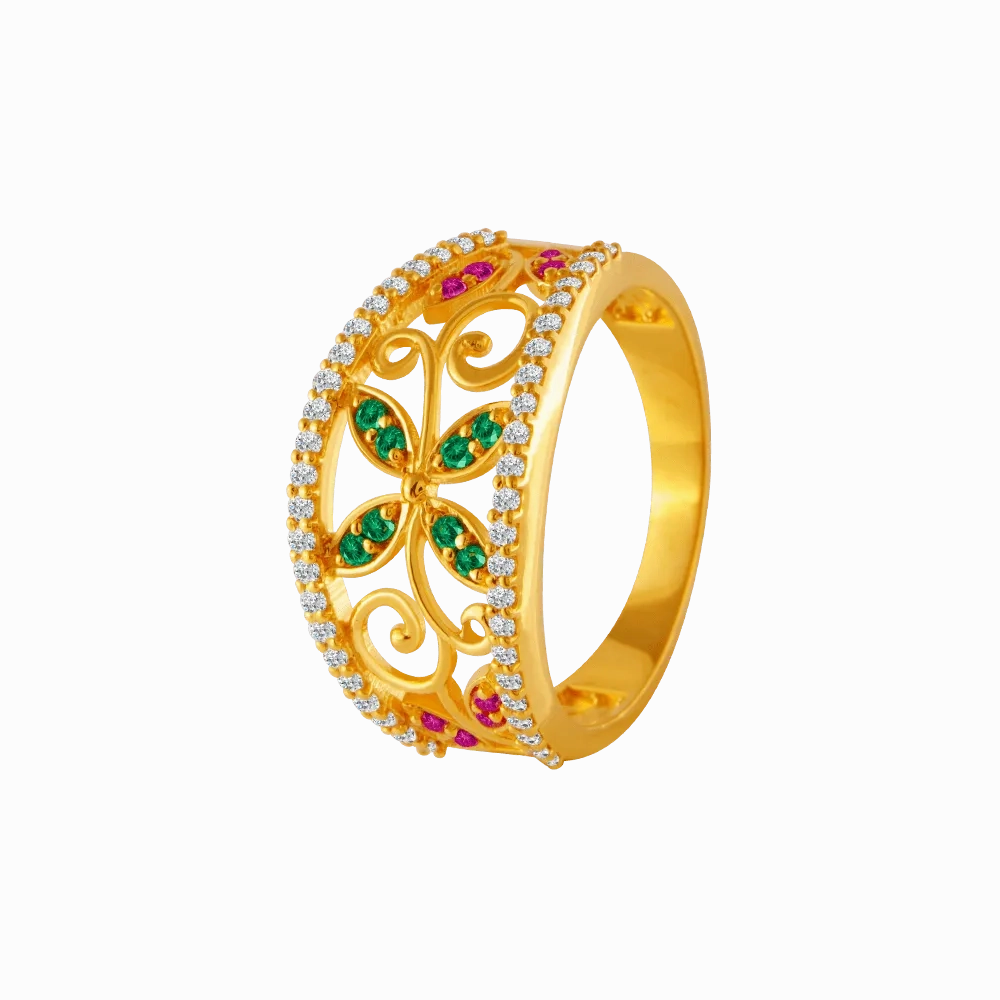 22KT Yellow Gold And American Diamond Ring For Women