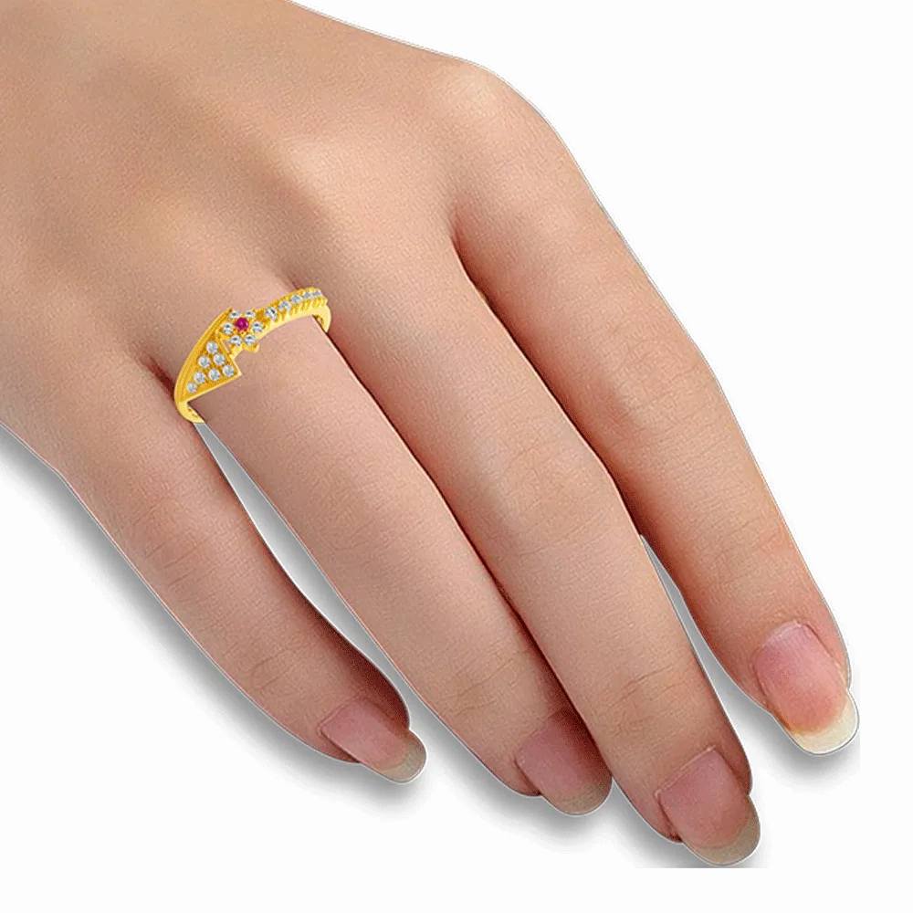 22KT Yellow Gold And American Diamond Ring For Women