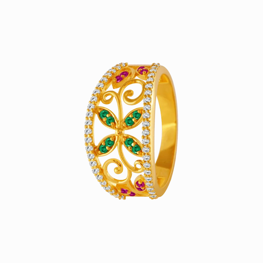 22KT Yellow Gold And American Diamond Ring For Women