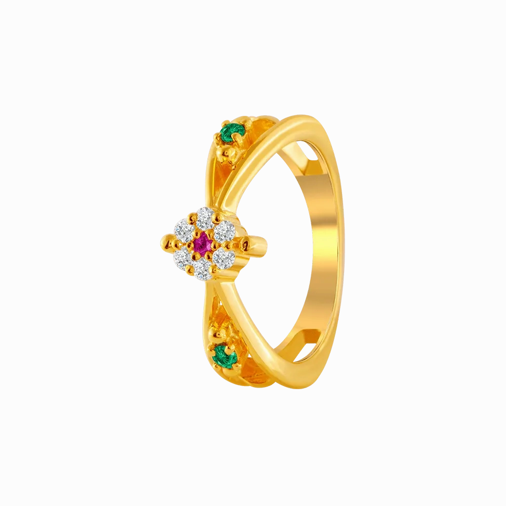 22KT Yellow Gold And American Diamond Ring For Women