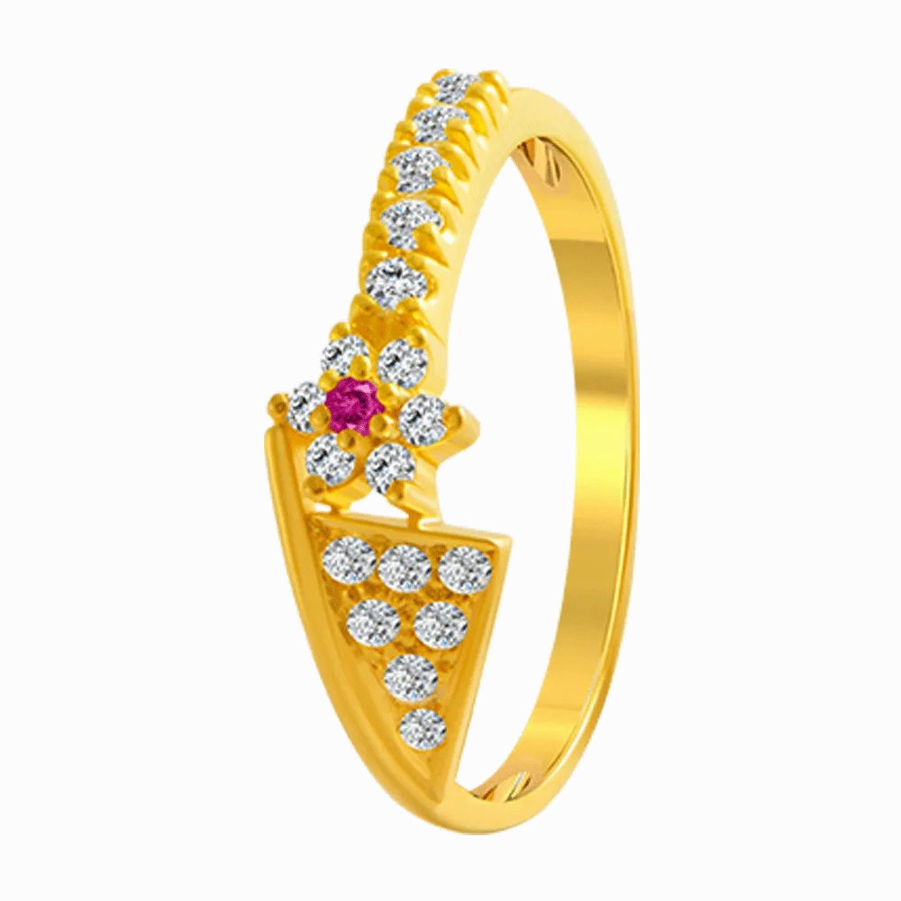 22KT Yellow Gold And American Diamond Ring For Women