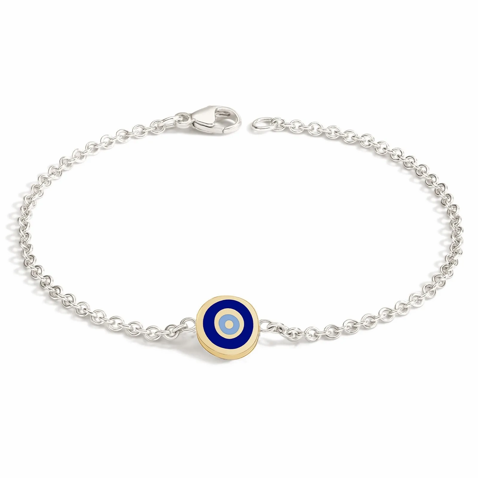 2mm Silver &amp; Gold Enamel Evil Eye Bracelet