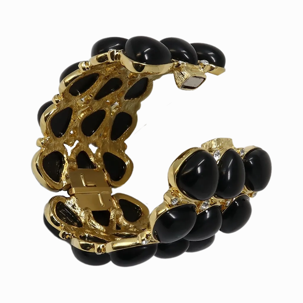 3 Row Gold Black Rounded Bracelet