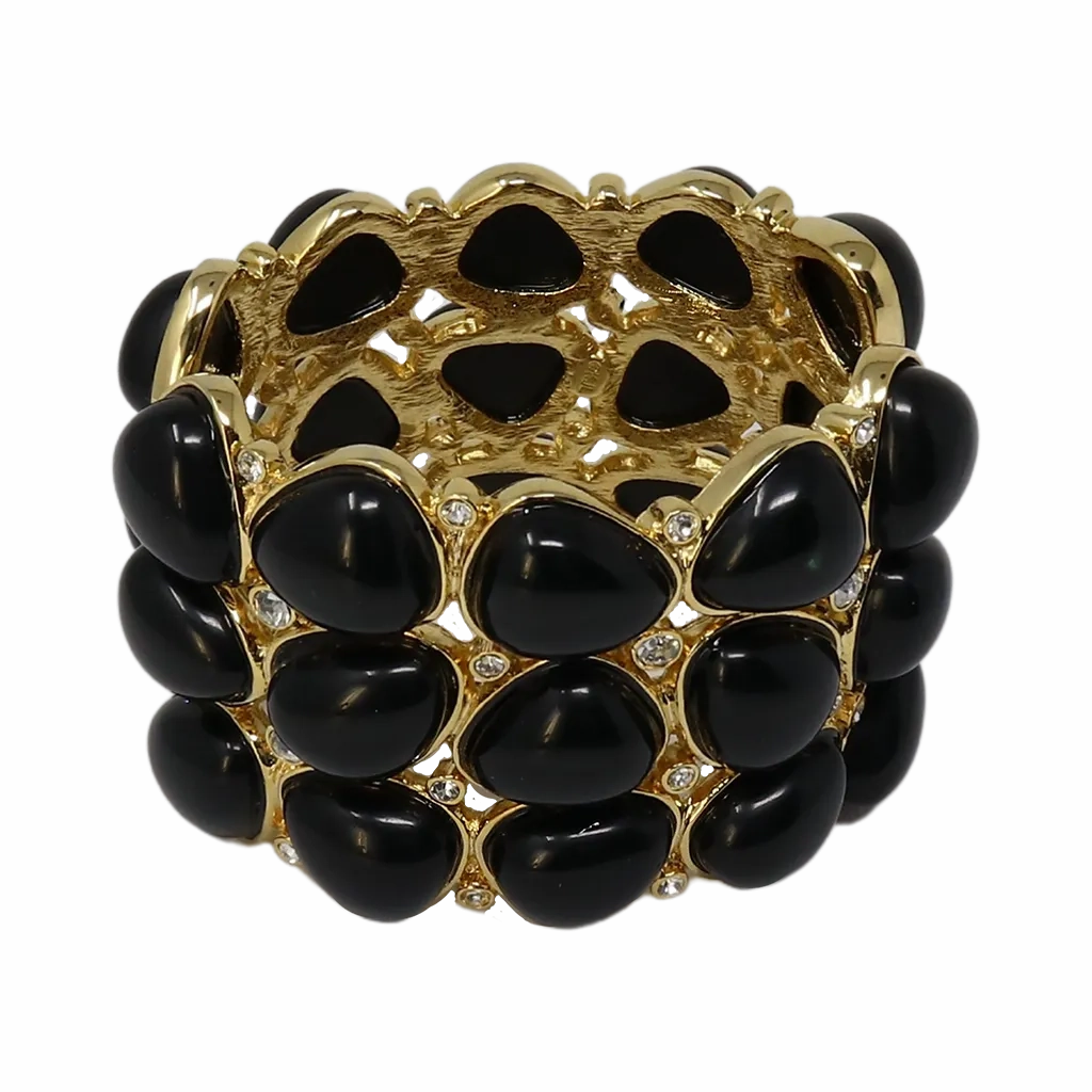 3 Row Gold Black Rounded Bracelet