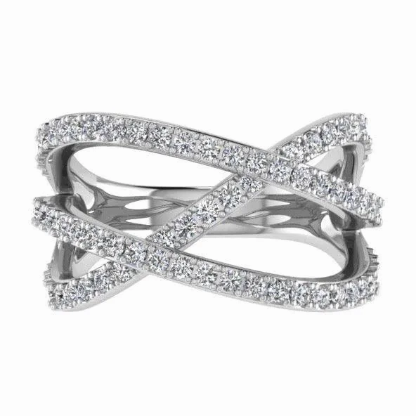3 Way Diamond Crossover Ring 14K Gold