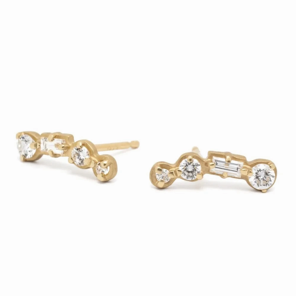 4-Stone Round &amp; Baguette Diamond Climber Earrings