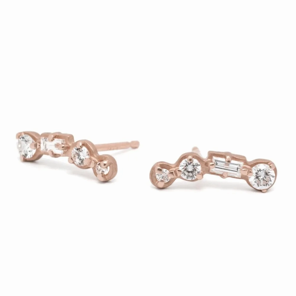 4-Stone Round &amp; Baguette Diamond Climber Earrings