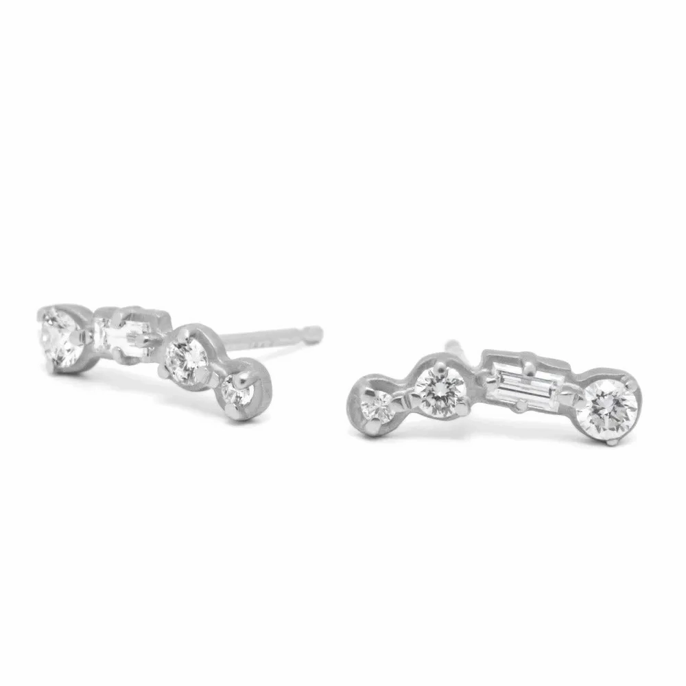 4-Stone Round &amp; Baguette Diamond Climber Earrings