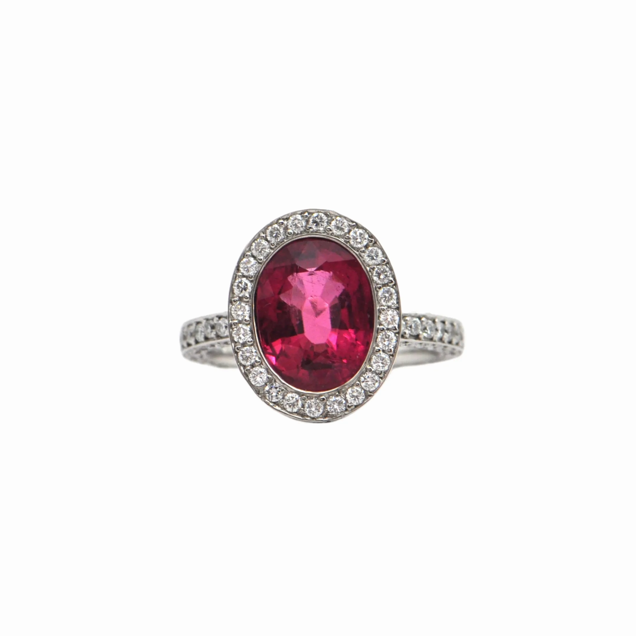 5.01ct Rubellite and Diamond 18k White Gold Ring