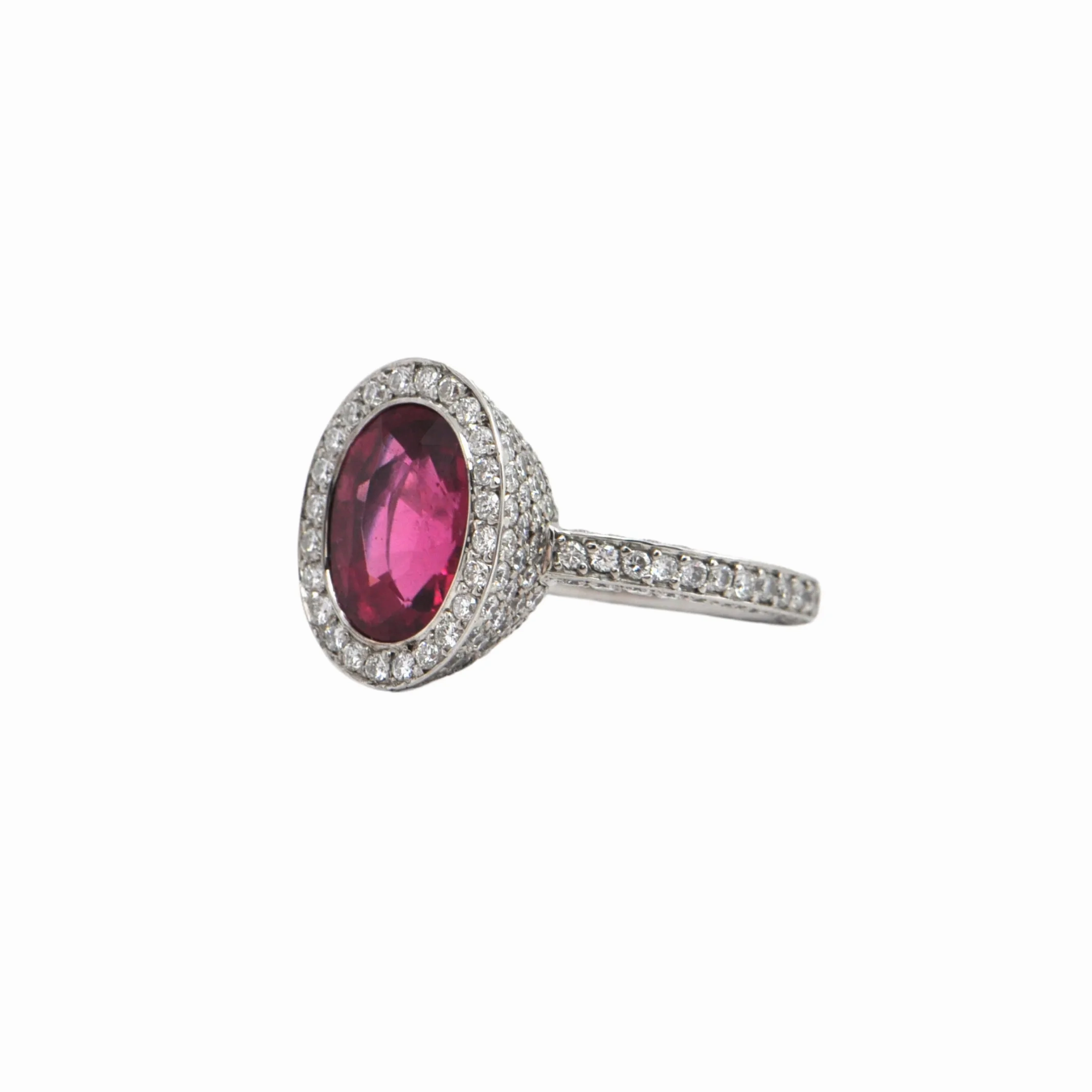 5.01ct Rubellite and Diamond 18k White Gold Ring