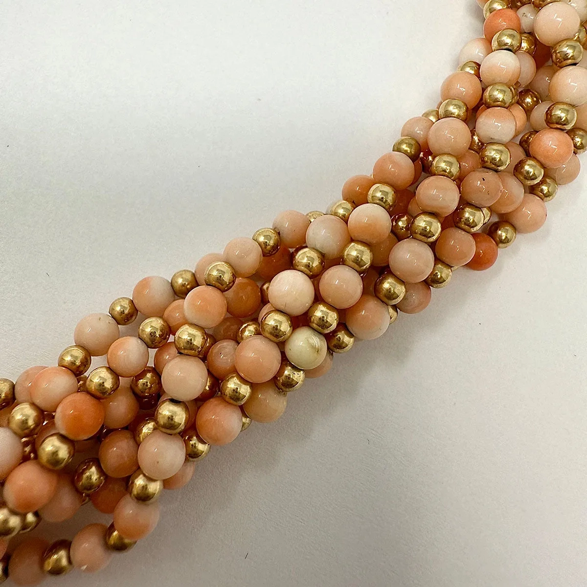 8 Strand Coral Bead Necklace with 14K Gold Clasp