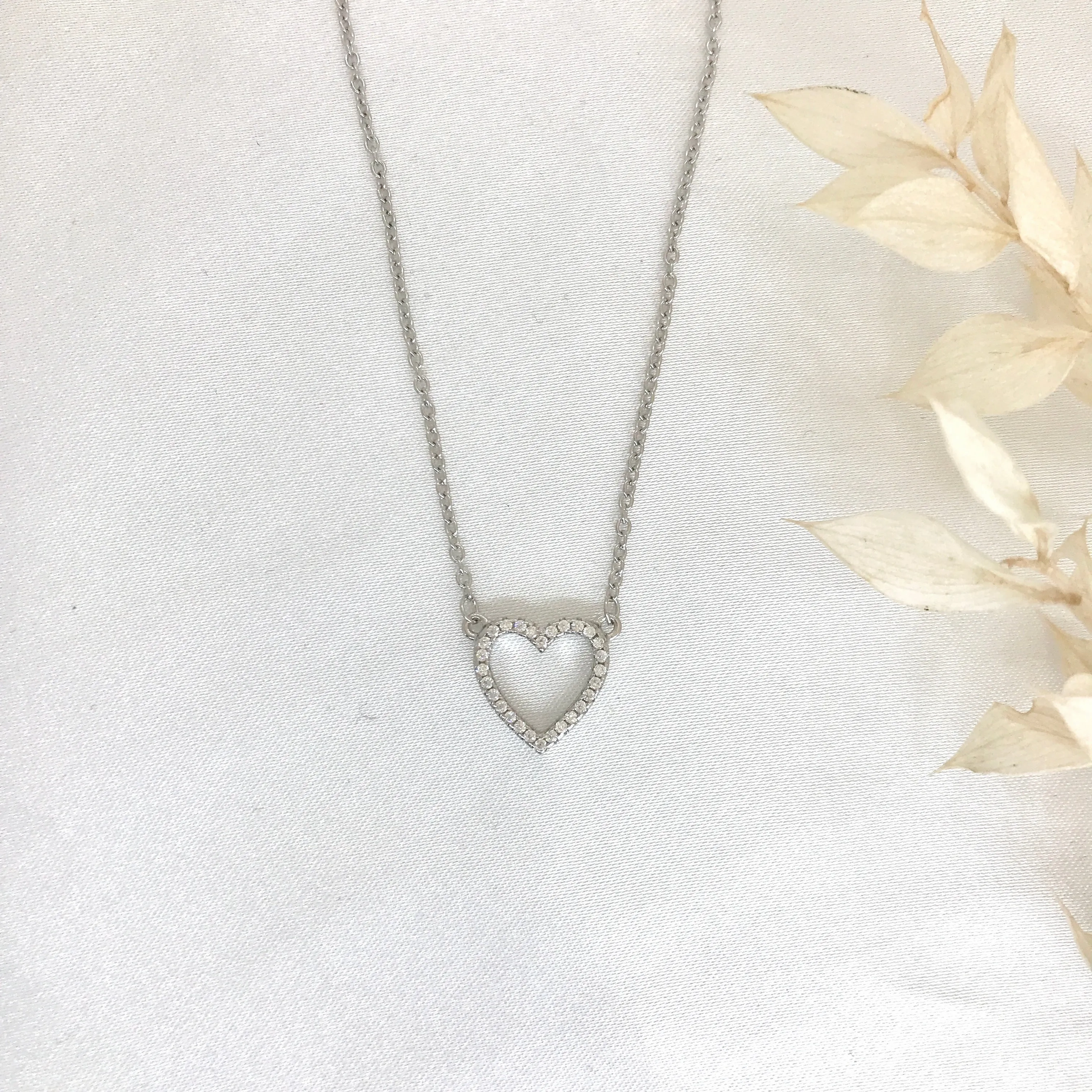 925 Sterling Silver CZ Open Heart Necklace