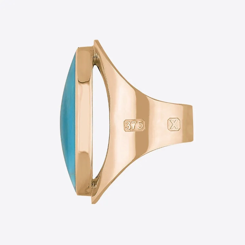 9ct Rose Gold Turquoise Hallmark Large Oval Ring