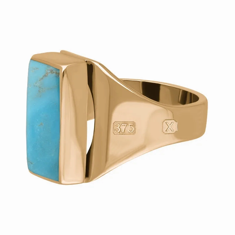 9ct Rose Gold Turquoise Hallmark Small Oblong Ring