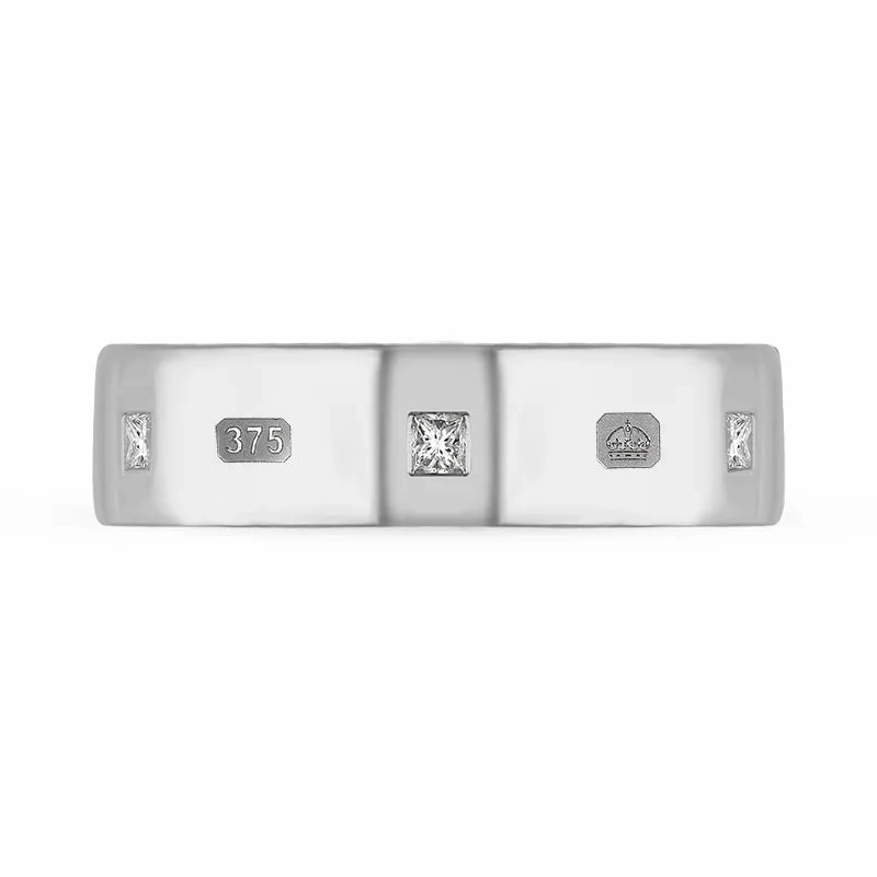 9ct White Gold 0.36ct Diamond Queen's Jubilee Hallmark Princess Cut 6mm Ring D