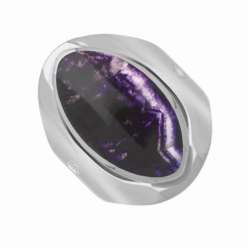 9ct White Gold Blue John Hallmark Medium Oval Ring