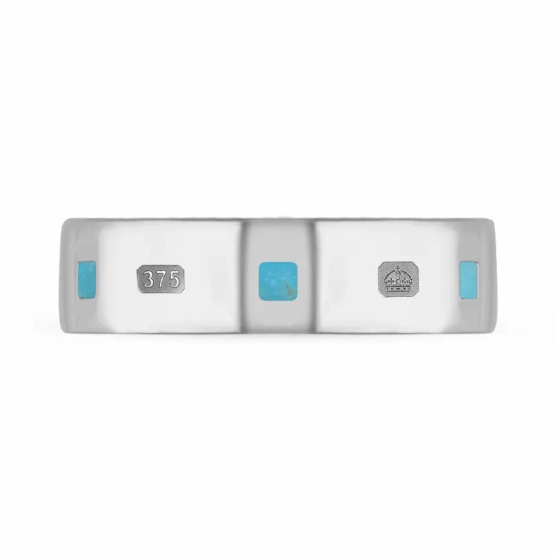 9ct White Gold Turquoise Queen's Jubilee Hallmark Princess Cut 6mm Ring D