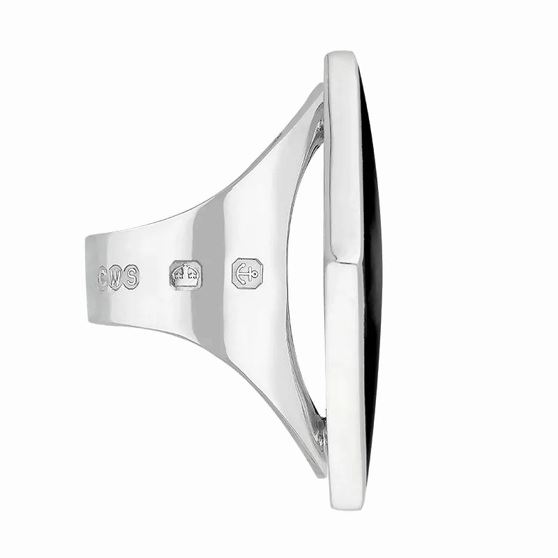 9ct White Gold Whitby Jet Hallmark Medium Rhombus Ring