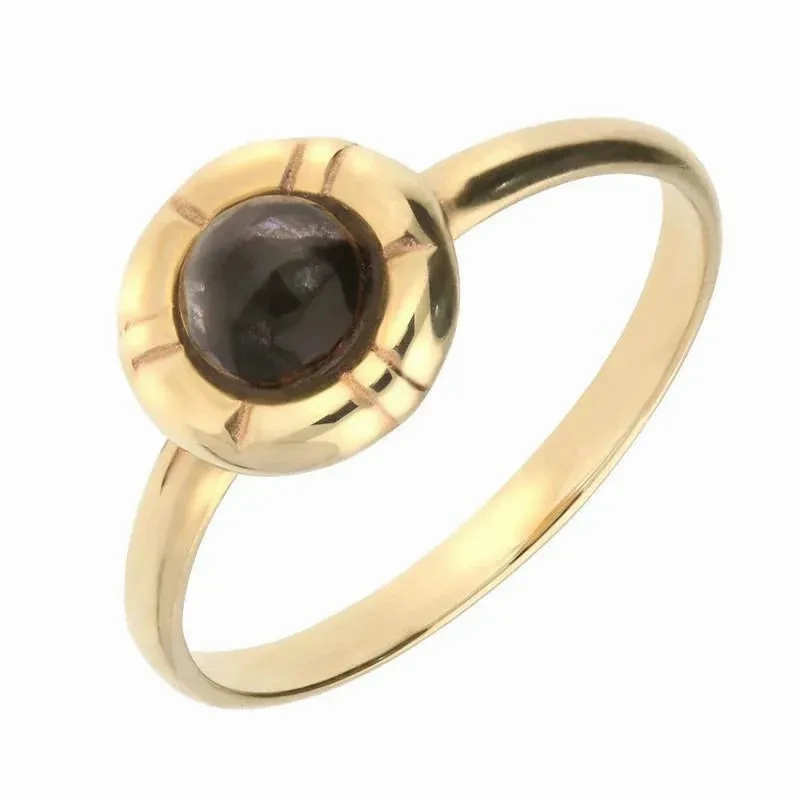 9ct Yellow Gold Blue John Stone In Ridged Circle Ring
