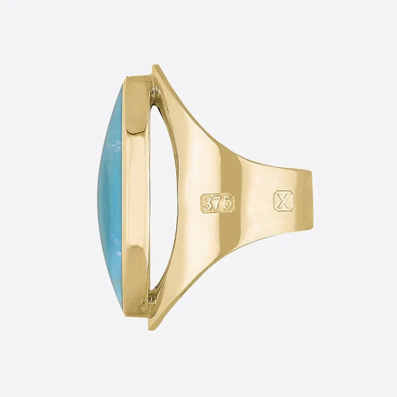 9ct Yellow Gold Turquoise Hallmark Large Oval Ring