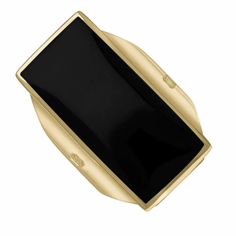 9ct Yellow Gold Whitby Jet Hallmark Large Oblong Ring