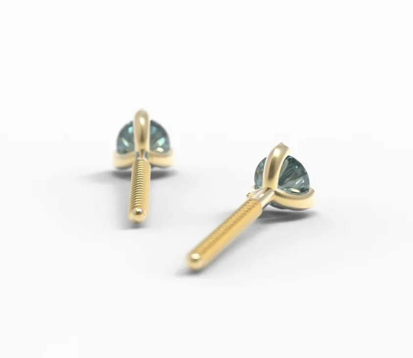 &quot;Little Leaves&quot; 3mm Montana Sapphire Studs - 14k