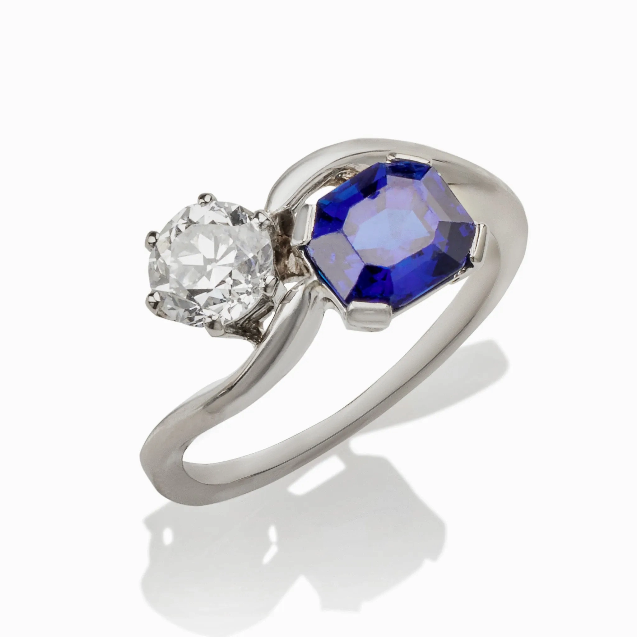 &quot;Toi et Moi&quot; Untreated Burmese Sapphire and Diamond Ring