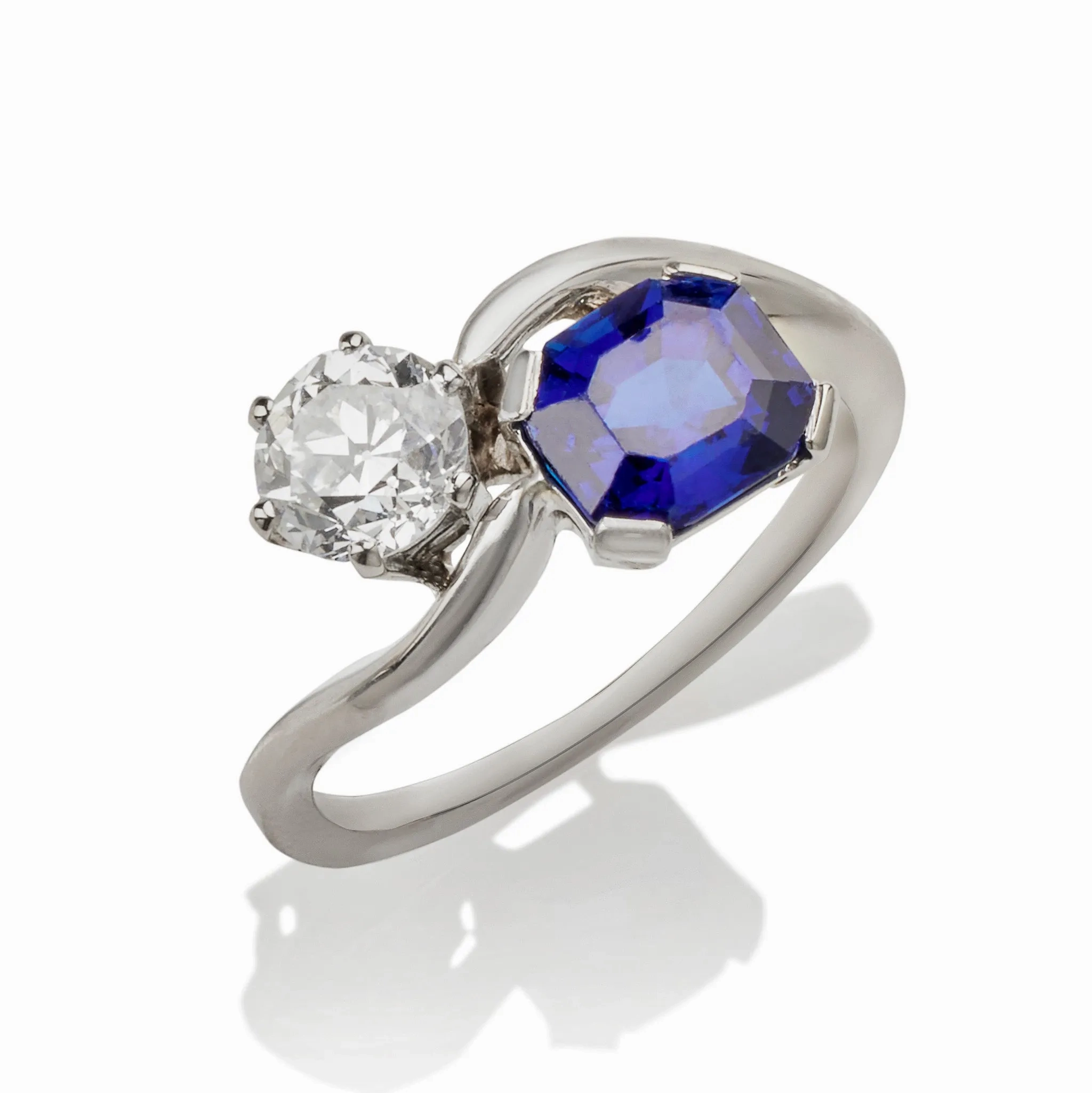 &quot;Toi et Moi&quot; Untreated Burmese Sapphire and Diamond Ring