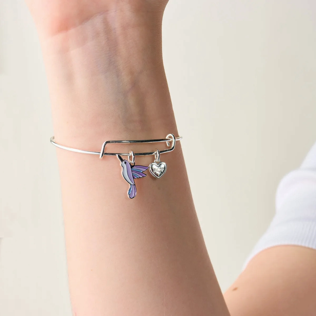 'Joy' Hummingbird Duo Charm Bangle Bracelet