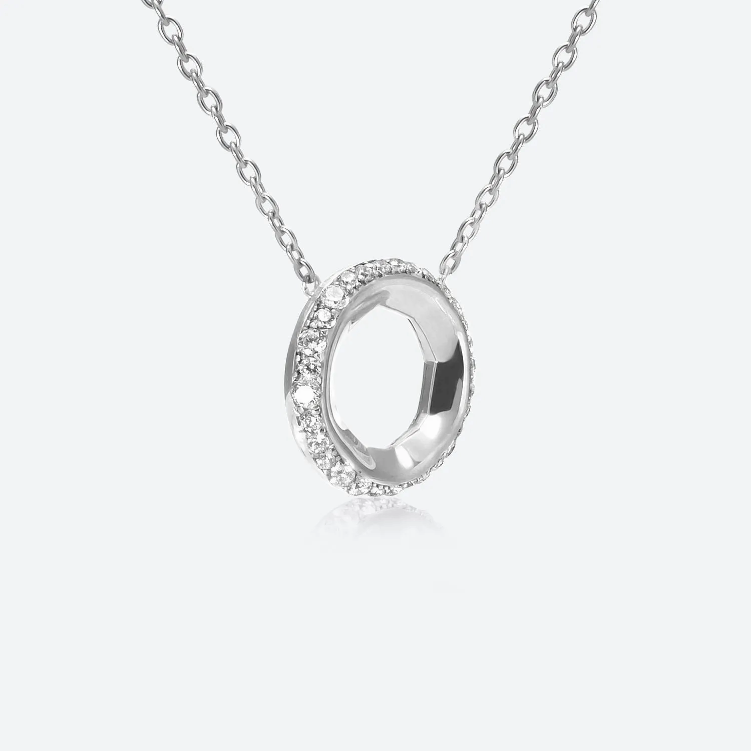 A. Sun Halo Aura 18K White Gold Necklace w. Lab-Grown Diamond Pav??