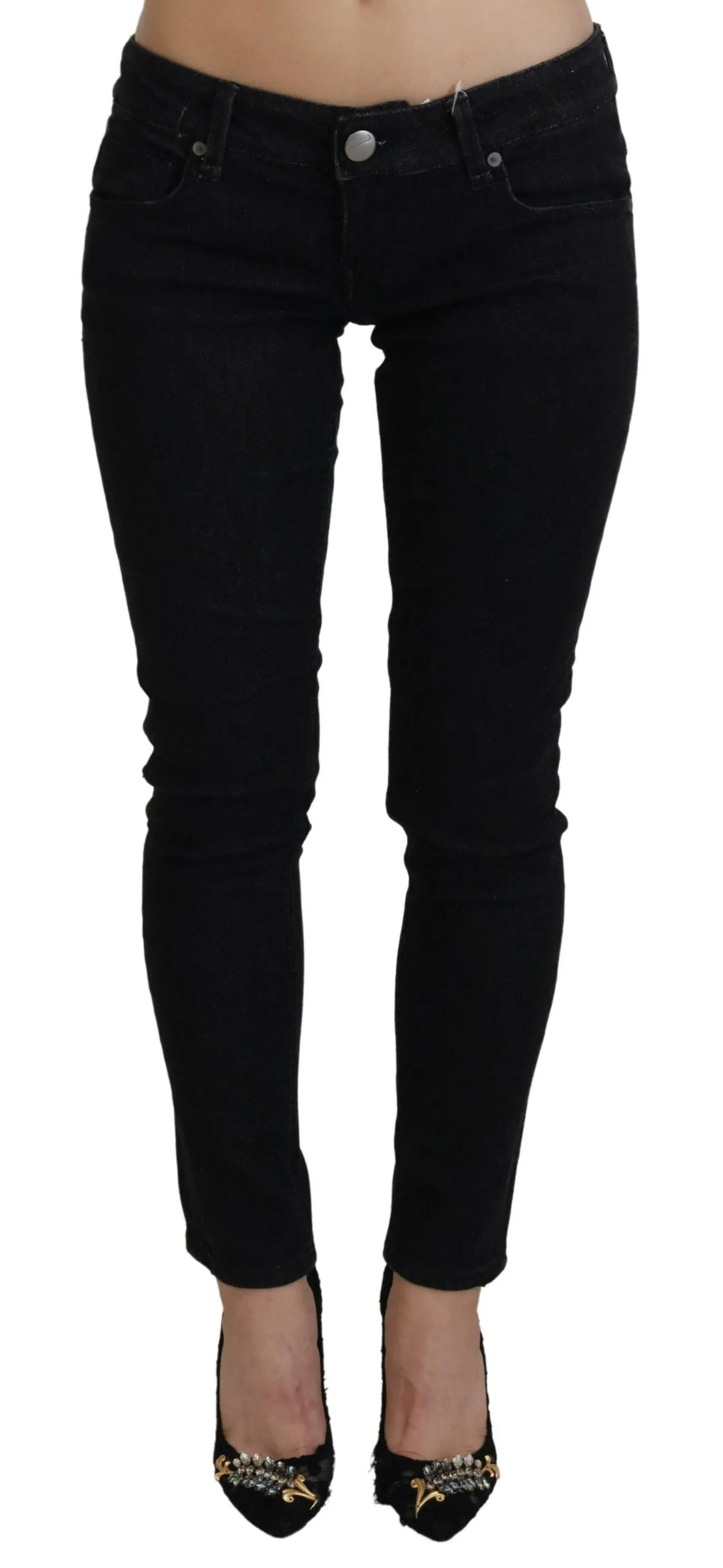 Acht Low-Waist Slim-Fit Baumwoll-Blaue Damenjeans