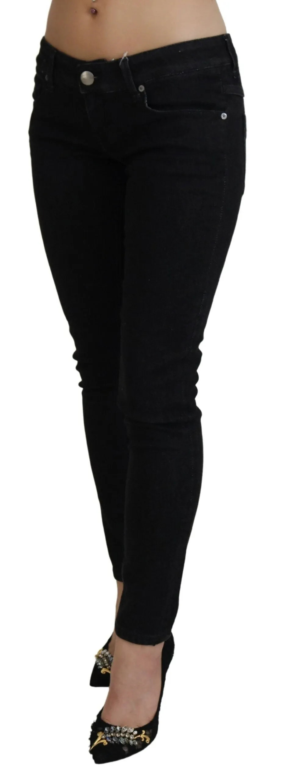 Acht Low-Waist Slim-Fit Baumwoll-Blaue Damenjeans