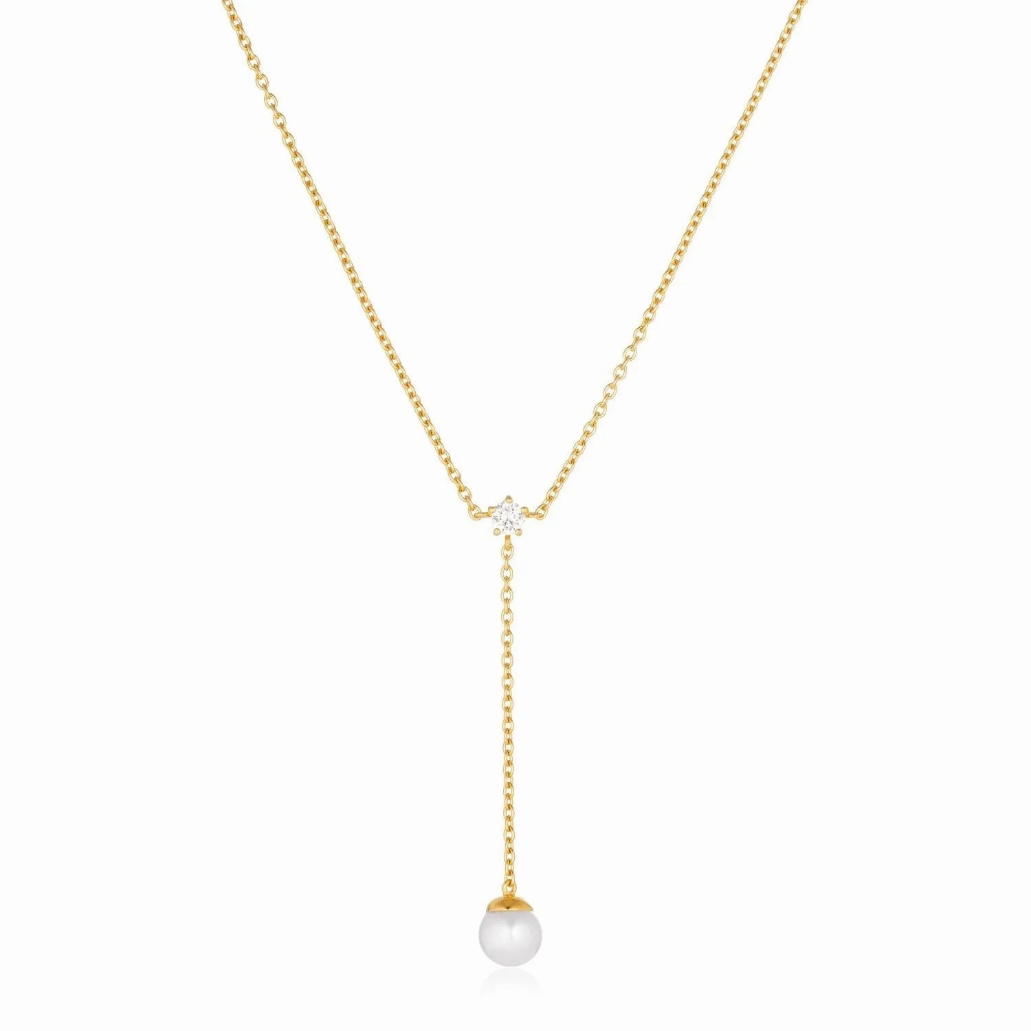 Adria Lungo Gold Plated Necklace w. White Zirconia &amp; Pearl