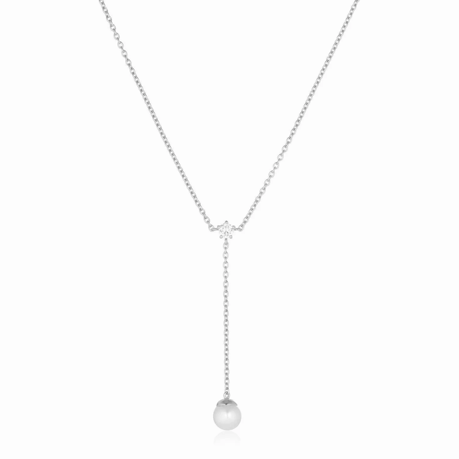 Adria Lungo Silver Necklace w. White Zirconia &amp; Pearl