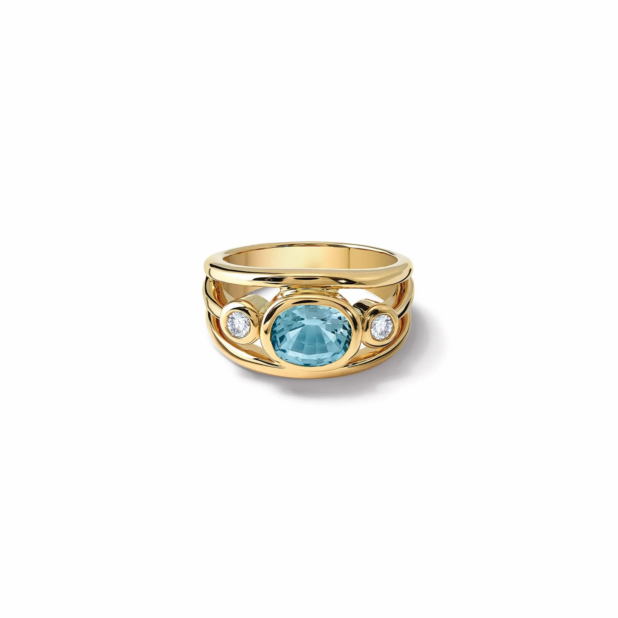 Aeneus Ring 18ct Yellow Gold - Oval Aquamarine &amp; Diamond